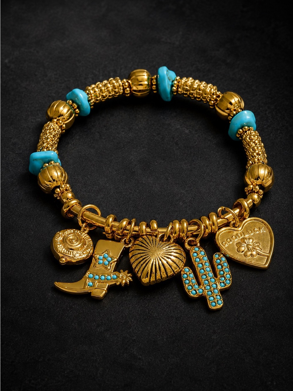 Gold-Tone Bracelet with Turquoise Accents - Picture 7 of 11